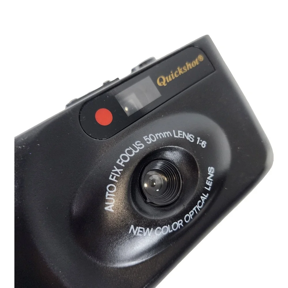 Quickshot 35mm Film Camera Auto Fix Focus 50mm Lens Black with Case and Strap